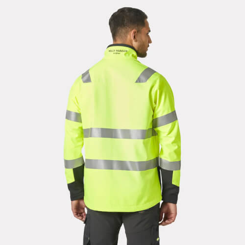 Helly Hansen 74095 Alna 2.0 fluo gele 269 softshell werkjas op model achterzijde