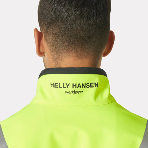 Helly Hansen 74095 Alna 2.0 fluo gele 269 softshell werkjas kraag met logo