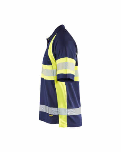Blaklader 3338 fluo geel blauw poloshirt linkerzijde