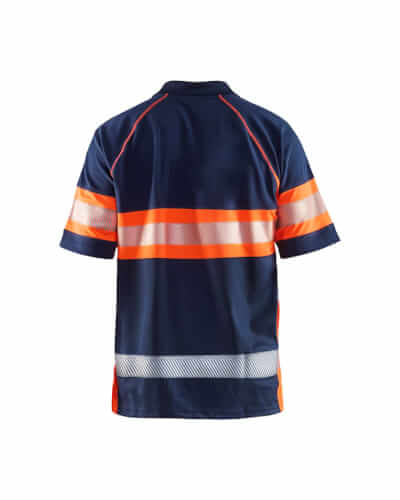 Blaklader 3338 fluo oranje blauw poloshirt achterzijde