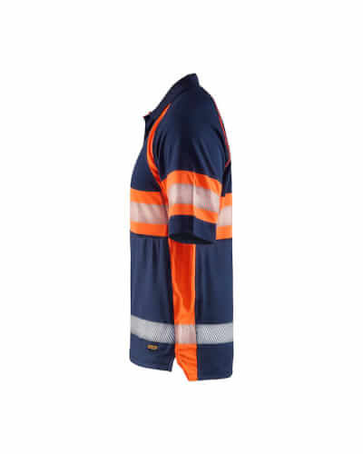 Blaklader 3338 fluo oranje blauw poloshirt linkerzijde